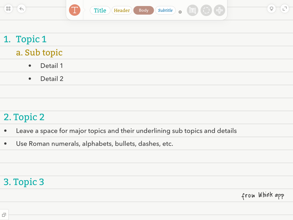 outline note taking method_whink app